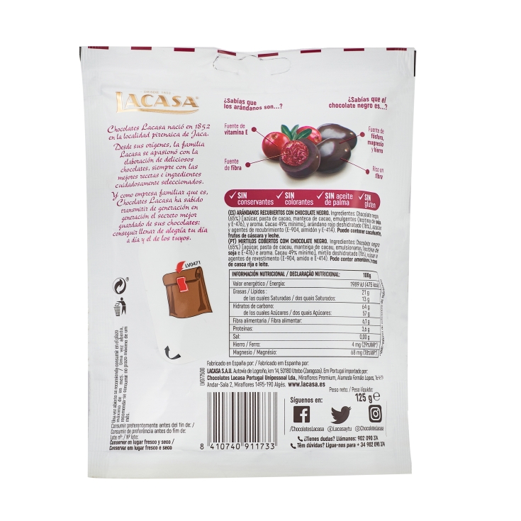 arándanos chocolate negro, 125g
