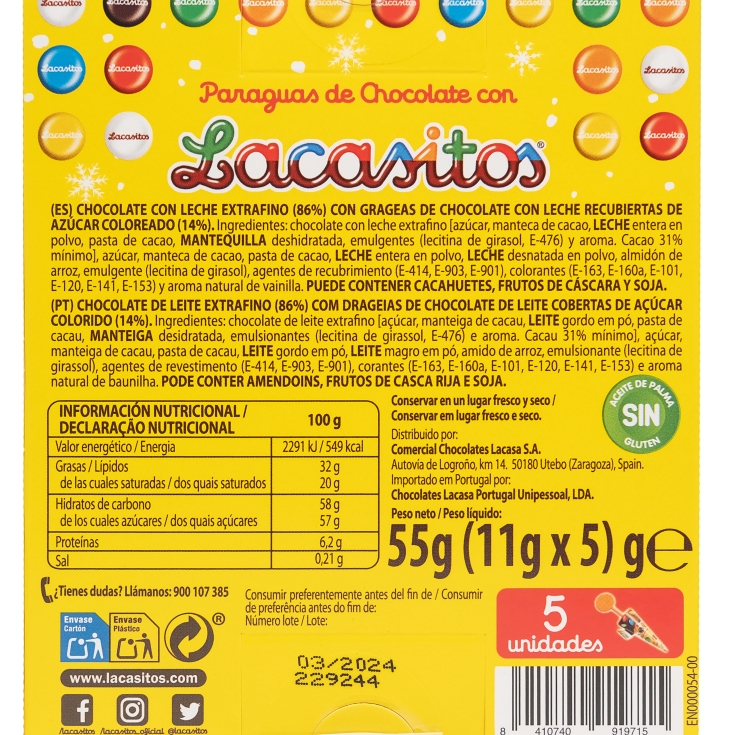 paraguas choco navidad 5ud, 50g