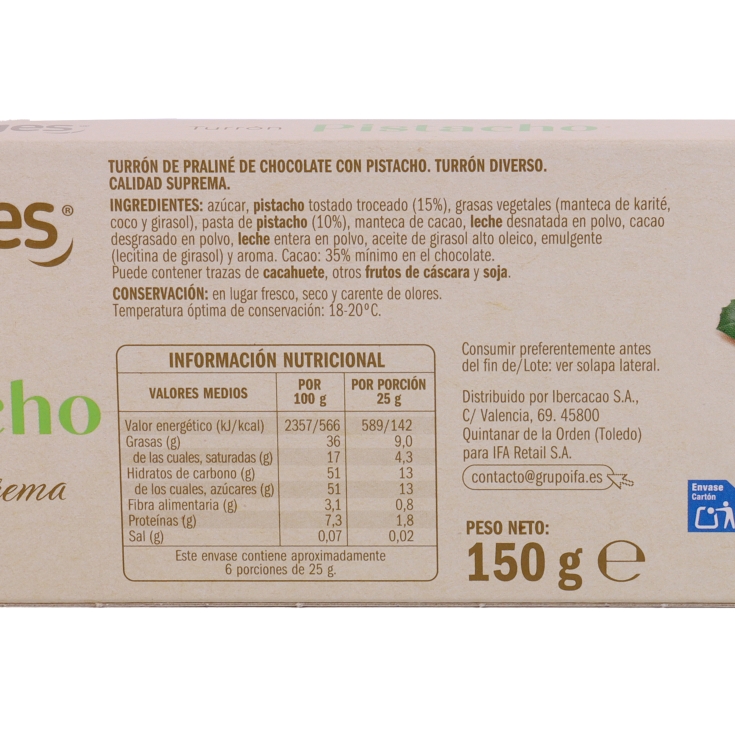 turrón de pistacho, 150g