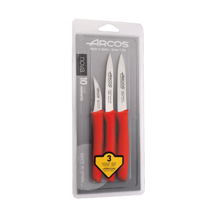 juego cuchillo mango rojo 3ud., ud