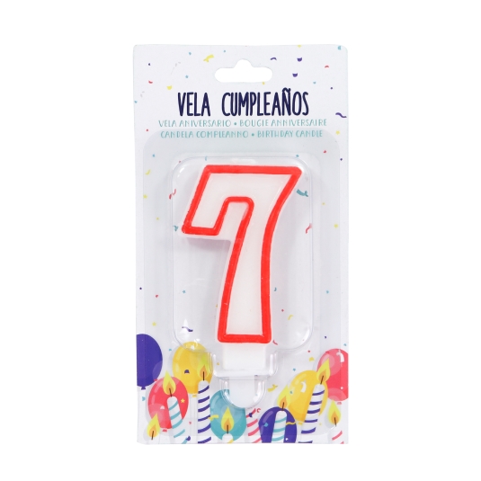 velas cumpleaños nº7 blanca/borde rojo, ud