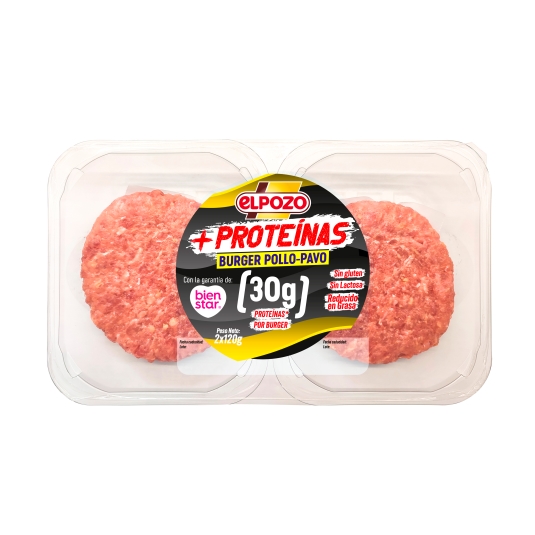 burger pollo-pavo + proteinas 2x120g, 240g