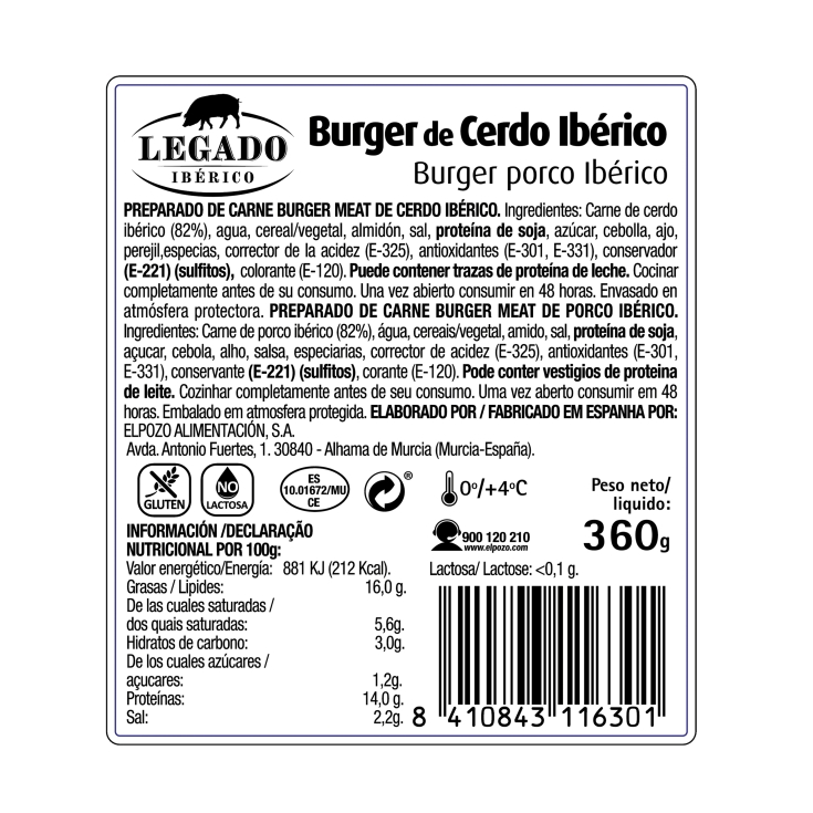 burger cerdo ibérico bandeja, 360g