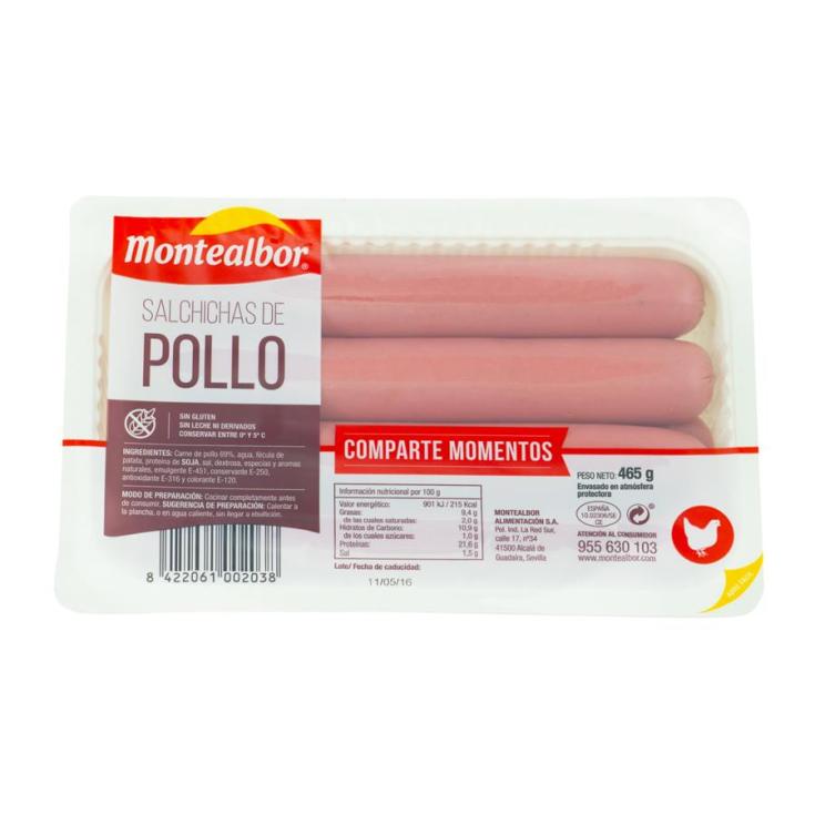 salchichas de pollo 465g, bja