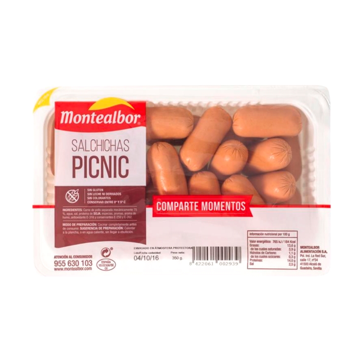salchichas de pollo cocidas picnic 350g, bja